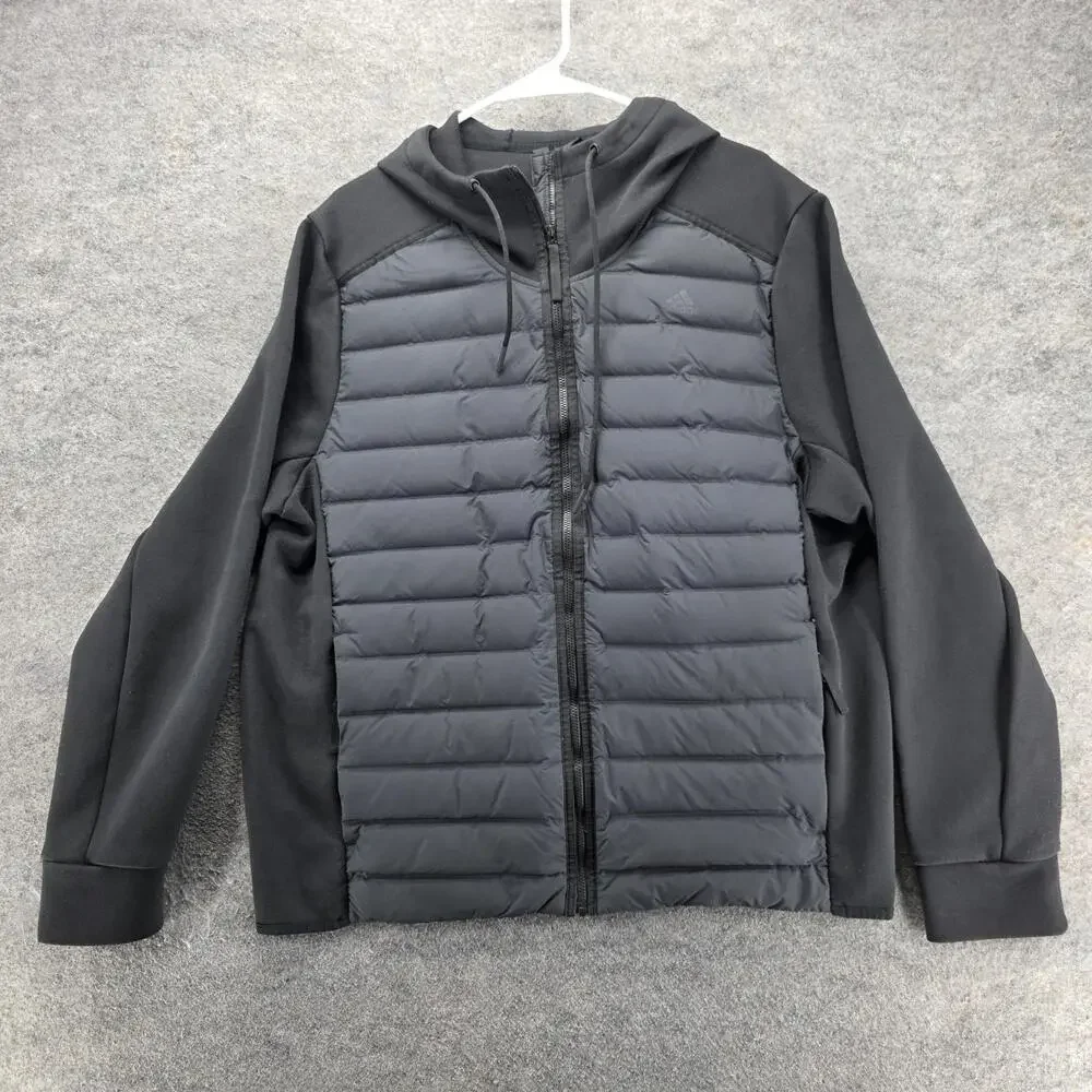 Adidas Hoodie Mens XL Black Full Zip Hooded Pockets Insulated Jersey Vietnam